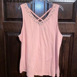 Torrid Haute Pink Lace Inset Tank w/criss cross bk